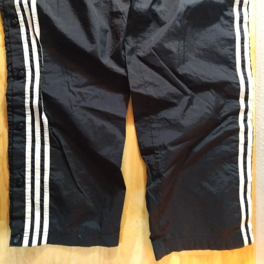 Vintage Adidas 3 Stripe Full Snap Lined Wind Pants Joggers Trainers